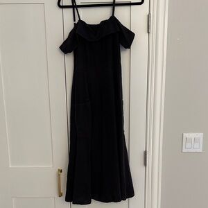 Reformation Black Off-Shoulder Maxi Dress with Ruffle Neckline
